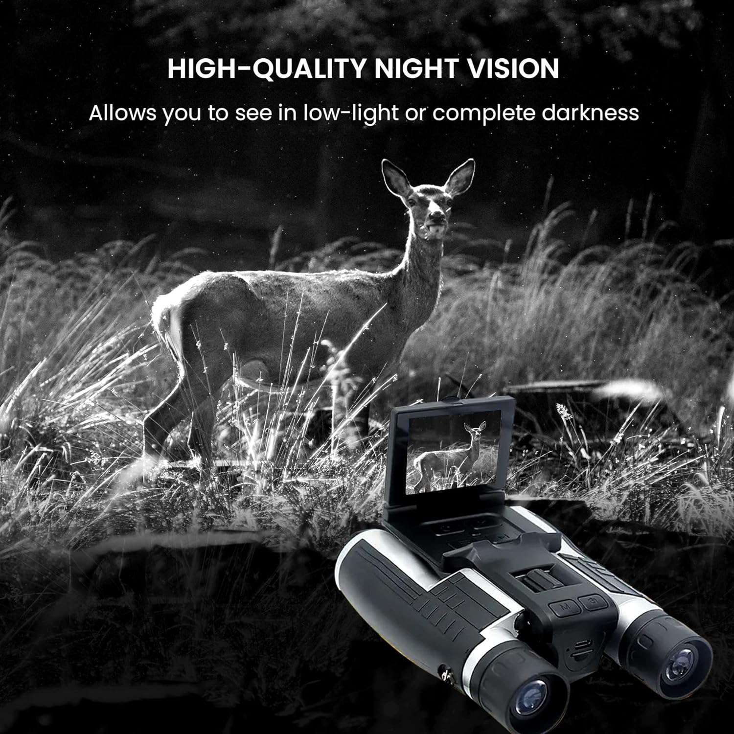 High Powered Binoculars 12 x 32 with Dual Digital Camera  Video Recording – Binocular Compact 5MP Camcorder for Bird Watching, Football, Concerts, and Hunting with 2.4” LCD Screen Night Vision Zoom