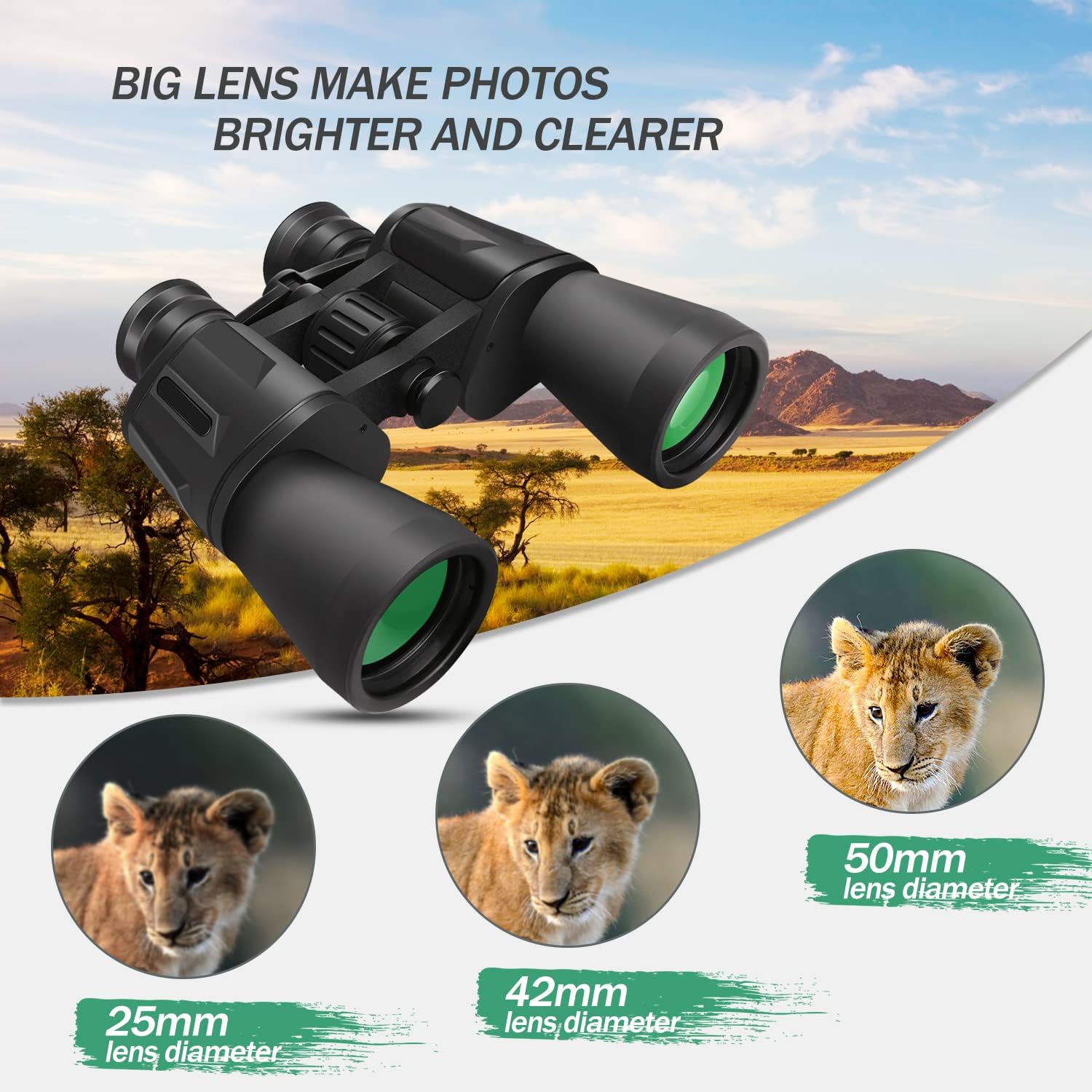 10 x 50 Binoculars for Adults, Powerful Binoculars for Bird Watching, Multi-Coated Optics Durable Full-Size Clear Binocular for Travel Sightseeing Outdoor Sports Games and Concerts
