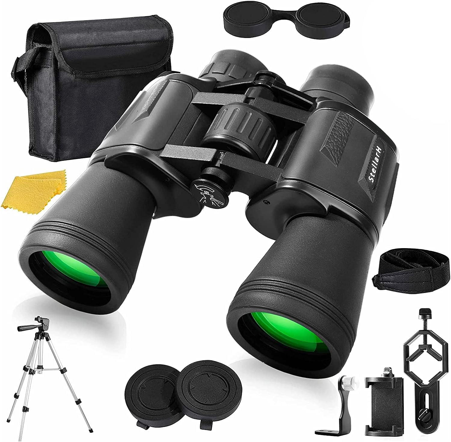 12x50 HD Full Size Binoculars for Adults with Photography Kit - Smartphone Adapter Universal Tripod Carrying Bag  Strap for Bird Watching Hunting Stargazing Sporting  Sightseeing