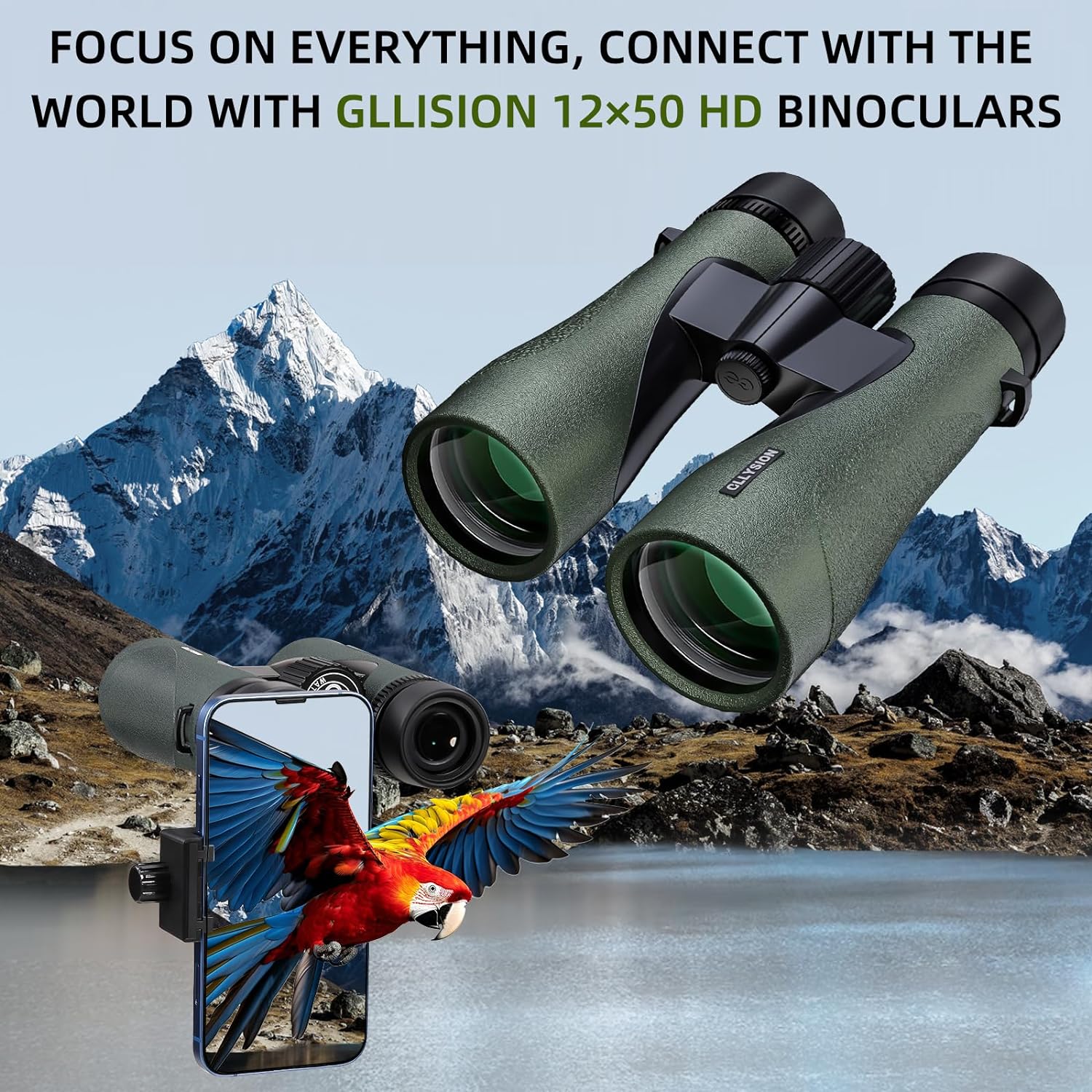 12X50 Professional HD Binoculars for Adults with Phone Adapter, High Power Binoculars with BaK4 prisms, Super Bright Lightweight  Waterproof Binoculars Perfect for Bird Watching, Hunting, Stargazing