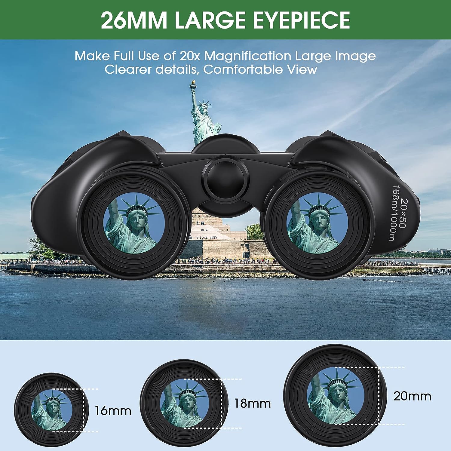 20x50 HD Binoculars for Adults, High Powered Compact Professional Waterproof Binoculars Durable for Bird Watching Hunting Travel Stargazing