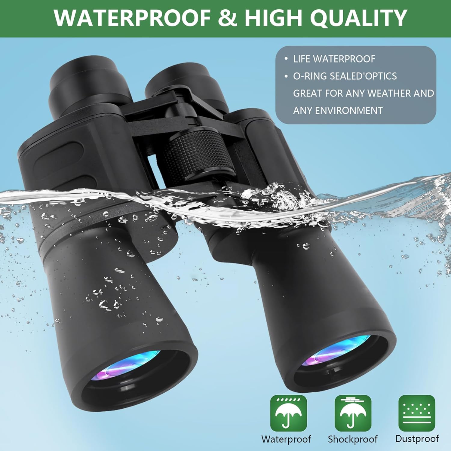 Binoculars 20x50 - Professional High Magnification HD Compact Binoculars for Bird Watching, Hunting, and Outdoor Activities - Low Light Night Vision, BAK-4 Prism - Portable, Durable, Easy (Black)