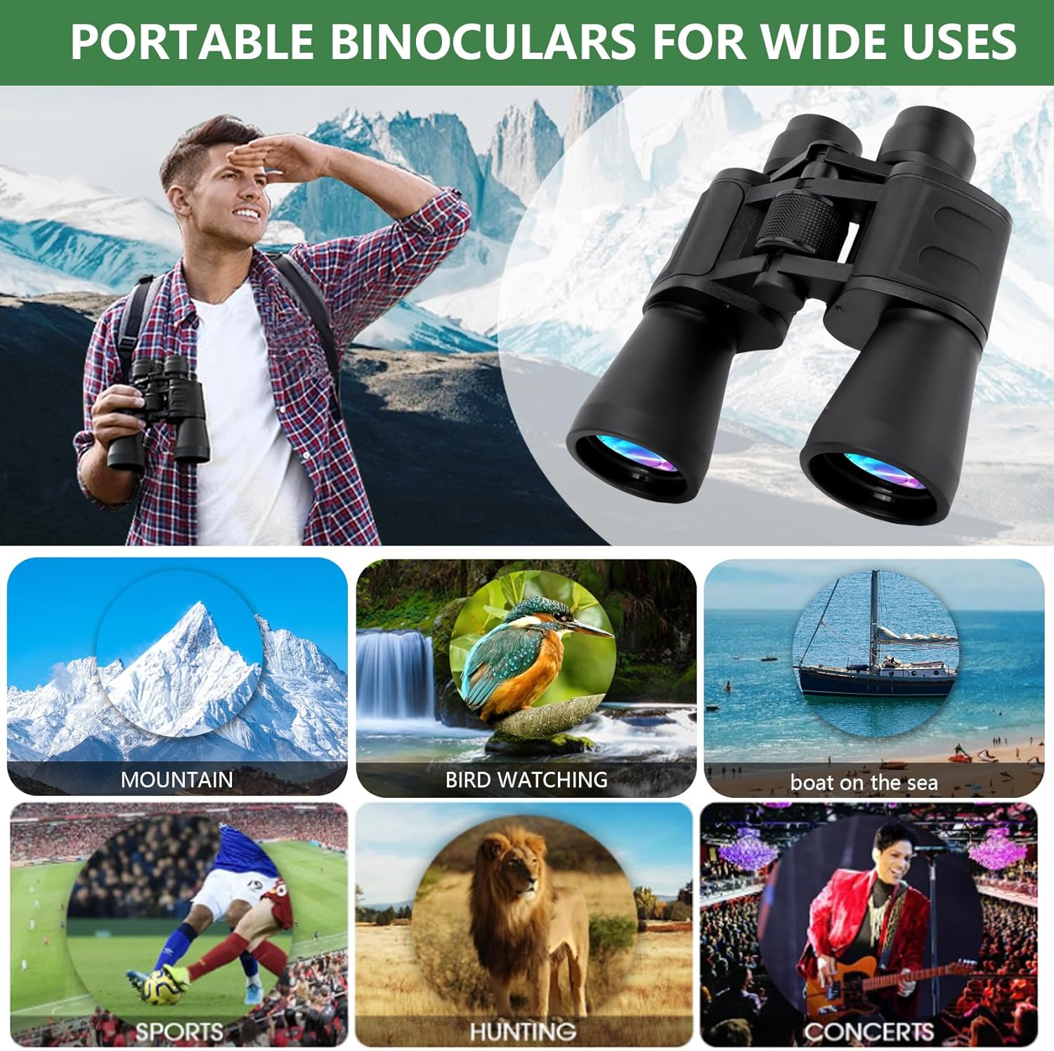 Binoculars 20x50 - Professional High Magnification HD Compact Binoculars for Bird Watching, Hunting, and Outdoor Activities - Low Light Night Vision, BAK-4 Prism - Portable, Durable, Easy (Black)