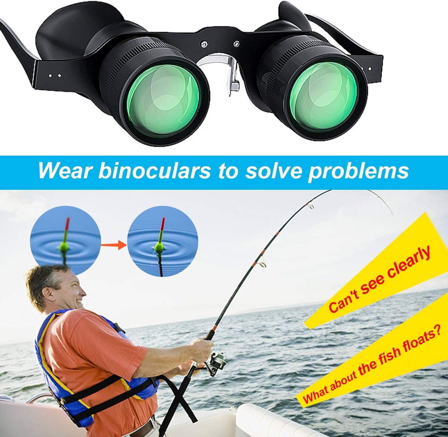 Binoculars Glasses Portable Hands Free Binoculars Telescope 10X Zoom Glasses for Outdoor Fishing Fishing Gear