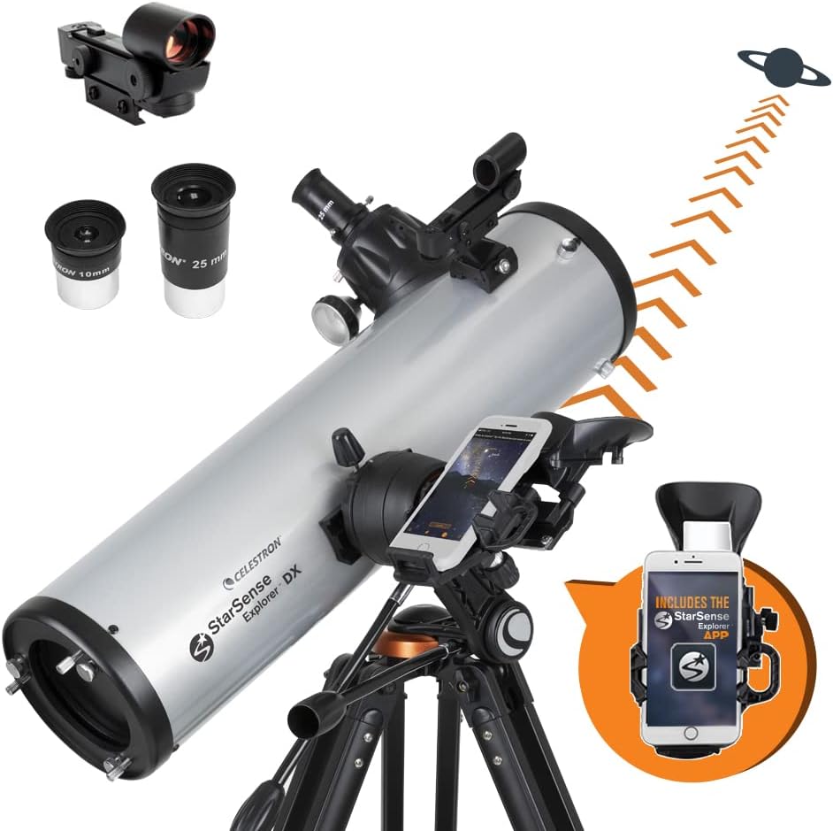 CELESTRON StarSense Explorer DX 130AZ Smartphone App-Enabled Telescope – Works with StarSense App to Help You Find Stars, Planets  More – 130mm Newtonian Reflector – iPhone/Android Compatible