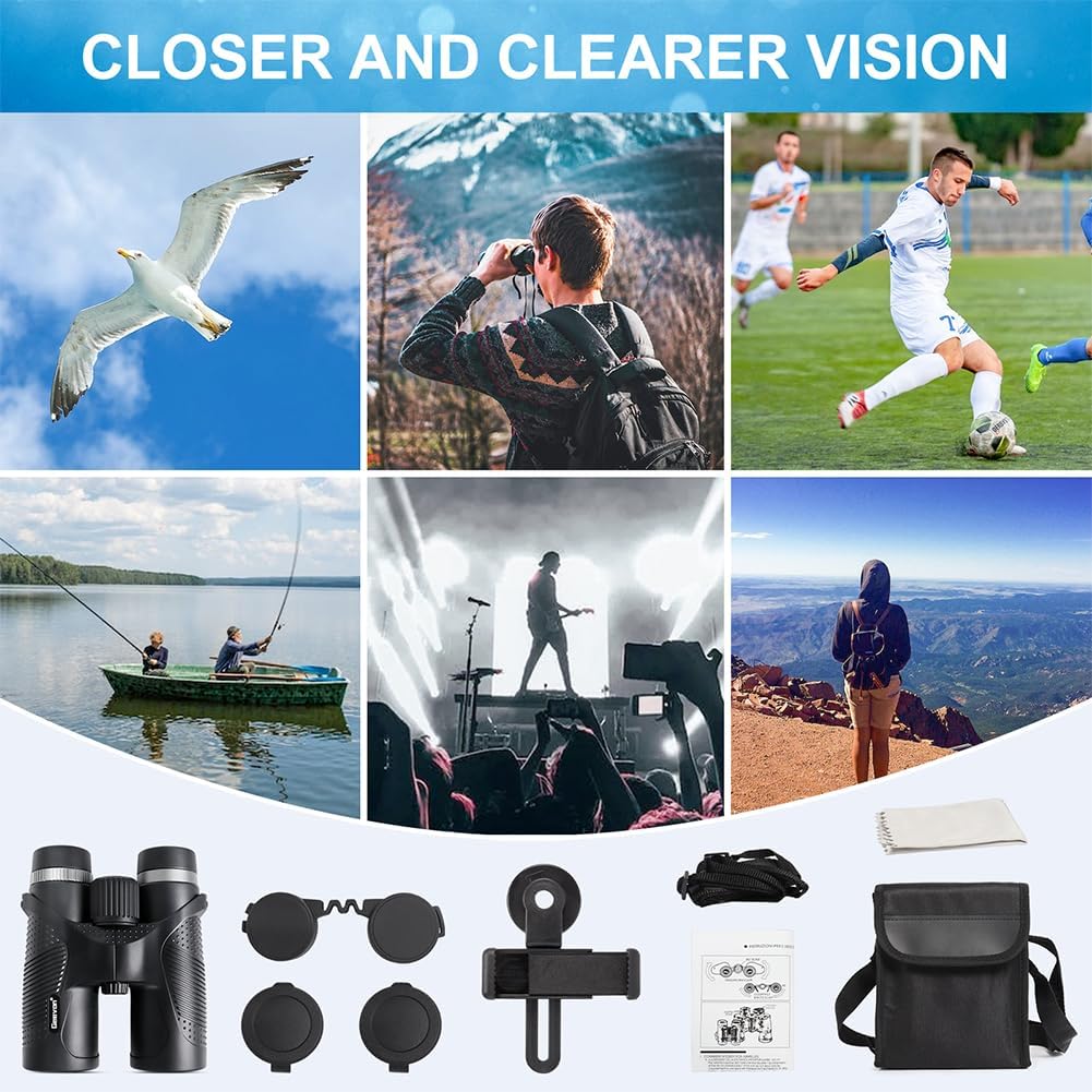 Geevon 12x42 HD Binoculars for Adults, High Power Binoculars with BaK4 prisms, IPX7 Waterproof with Phone Adapter,Lightweight with Carrying Case and Strap,Perfect for Bird Watching, Hunting, Travel