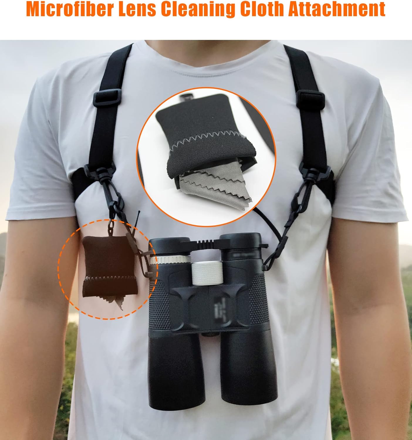 GAIARENA Binocular Harness Strap, Bino Harness with Microfiber Lens Cleaning Cloth for All Size Binoculars  Camera (Tan)