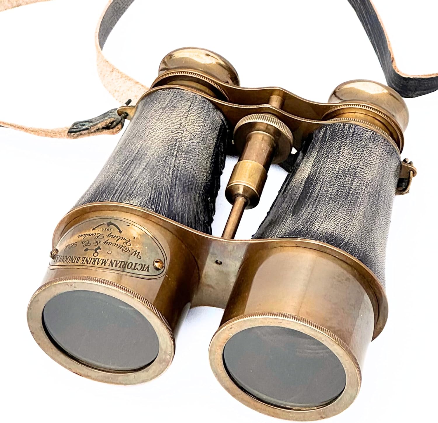 Antique Marine Victorian Binoculars Handmade Buffed Leather Cover Belt, 6 inches, Brass