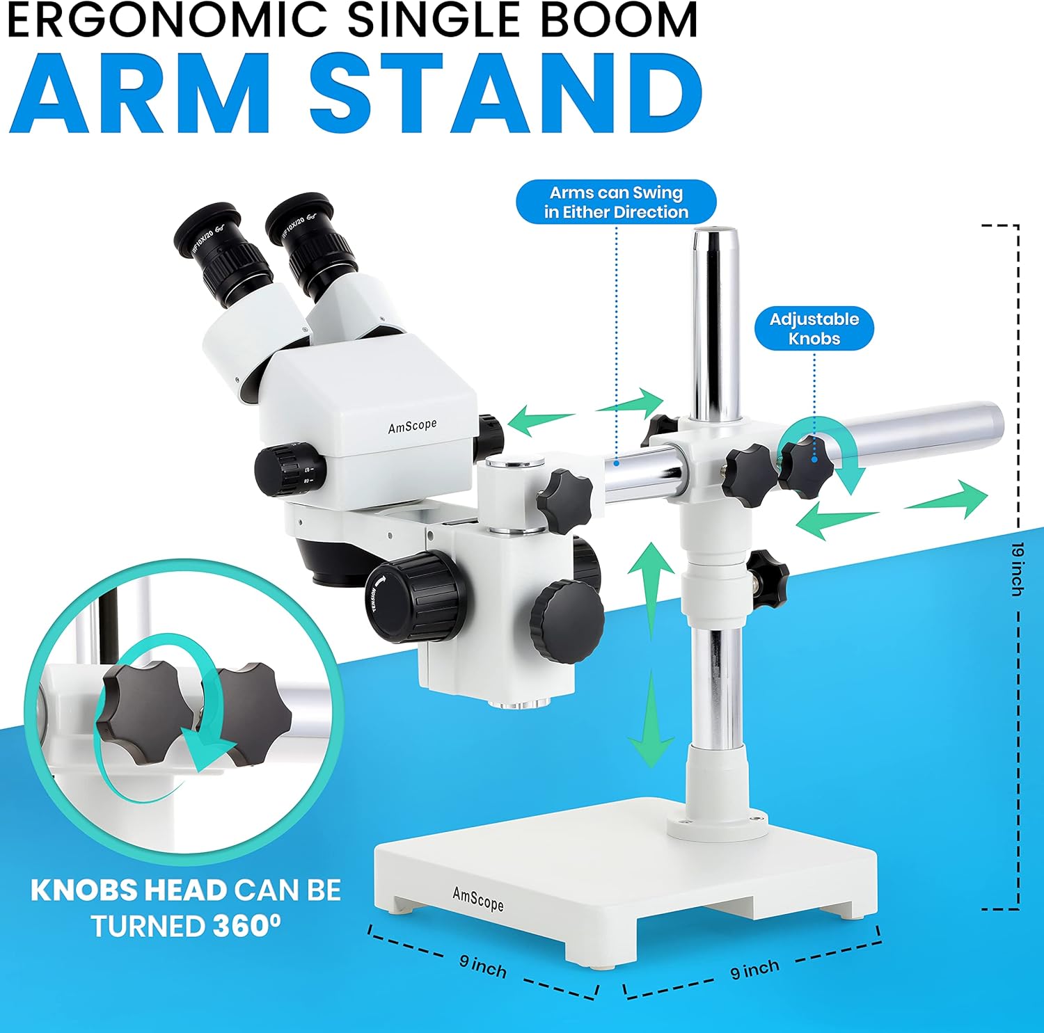 AmScope SM-3BX-80S Professional Binocular Stereo Zoom Microscope, WH10x Eyepieces, 3.5X-45X Magnification, 0.7X-4.5X Zoom Objective, 80-Bulb LED Ring Light, Single-Arm Boom Stand, 90V-265V, Includes 0.5x Barlow Lens