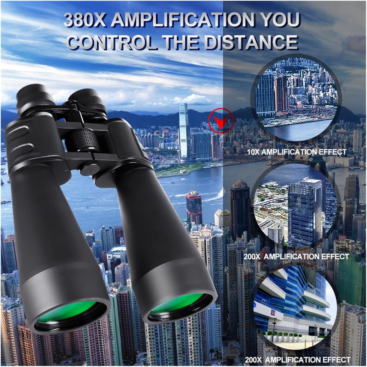 Binoculars Professional 10-380X100 High Magnification 10-60 Times Zoom BAK4 Powerful Binoculars Telescope with Tripod (Color : Single Binoculars)