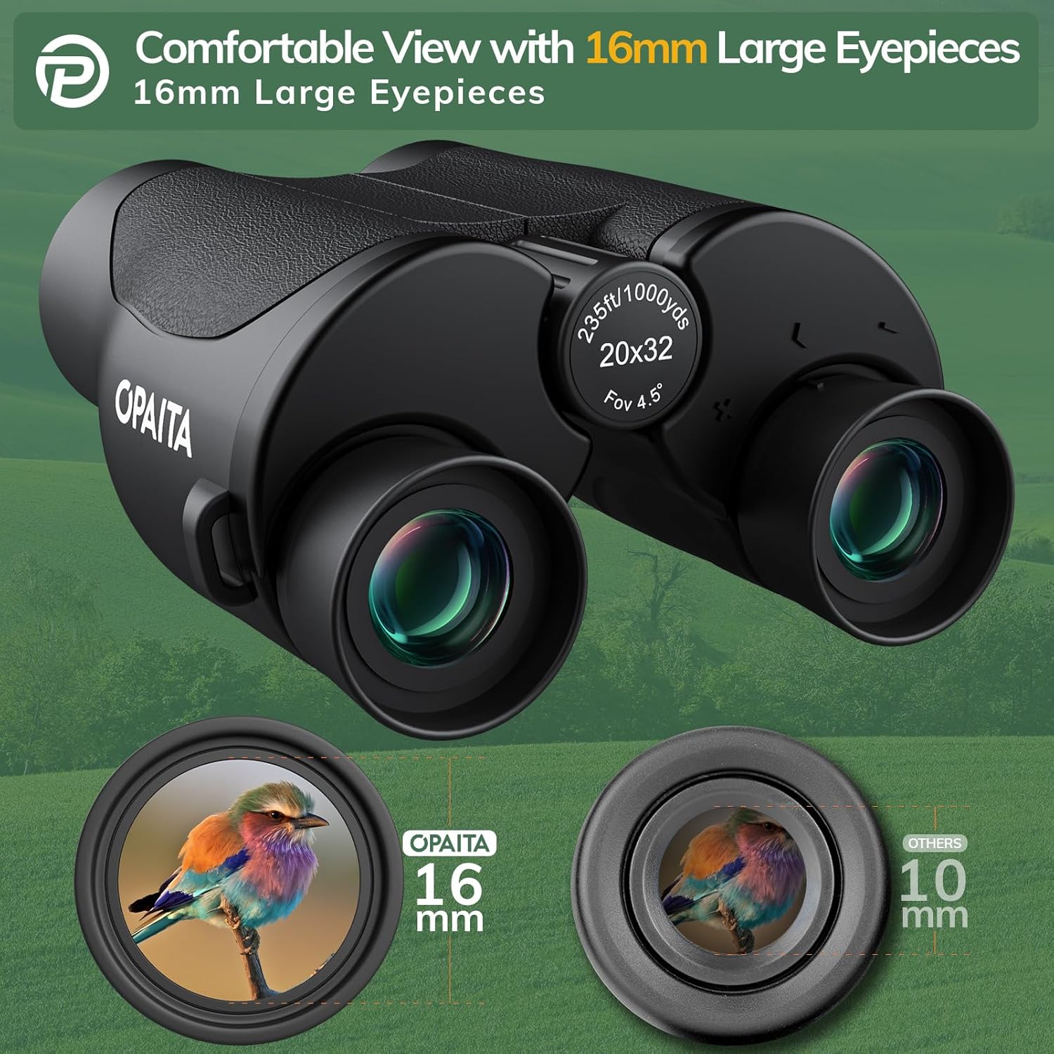 20x32 Compact Binoculars for Bird Watching - OPAITA High Powered Small Binoculars for Adults Kids with Low Light Vision for Hunting Cruise Trip Travel Concert Hiking