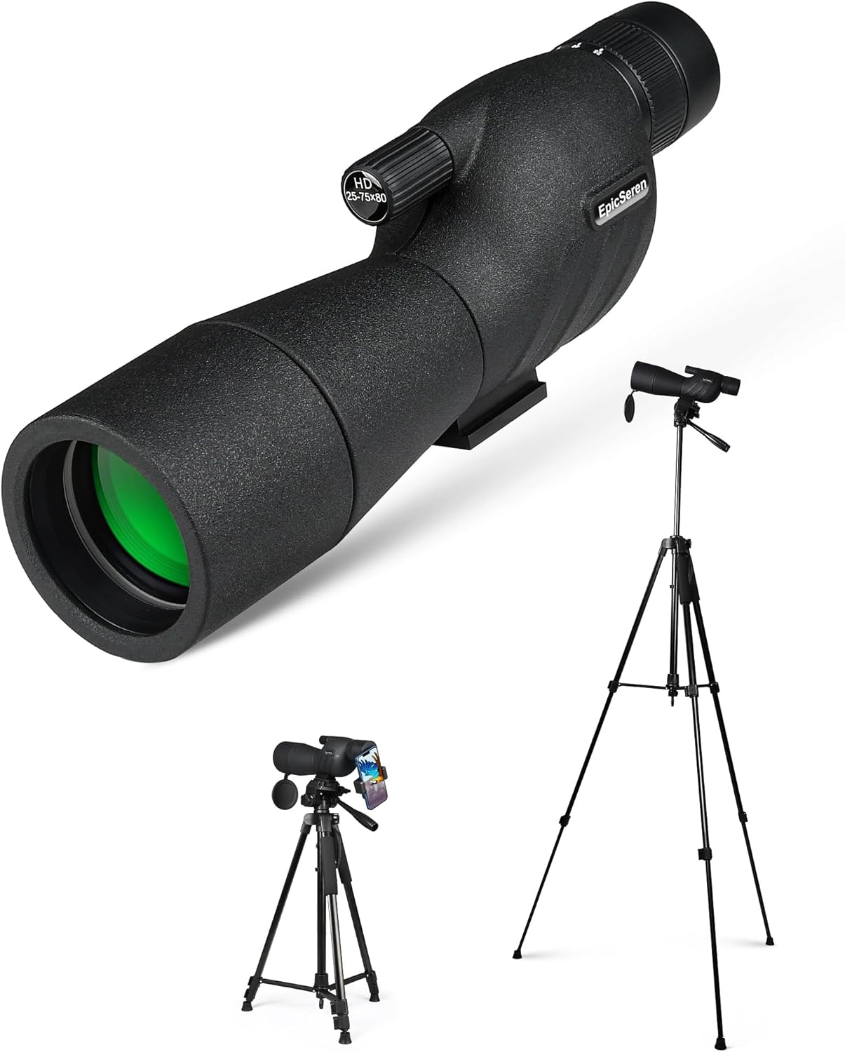 25-75x80 Spotting Scope with 6.6ft Extendable Tripod, HD Optics, Waterproof, BAK4 Prism