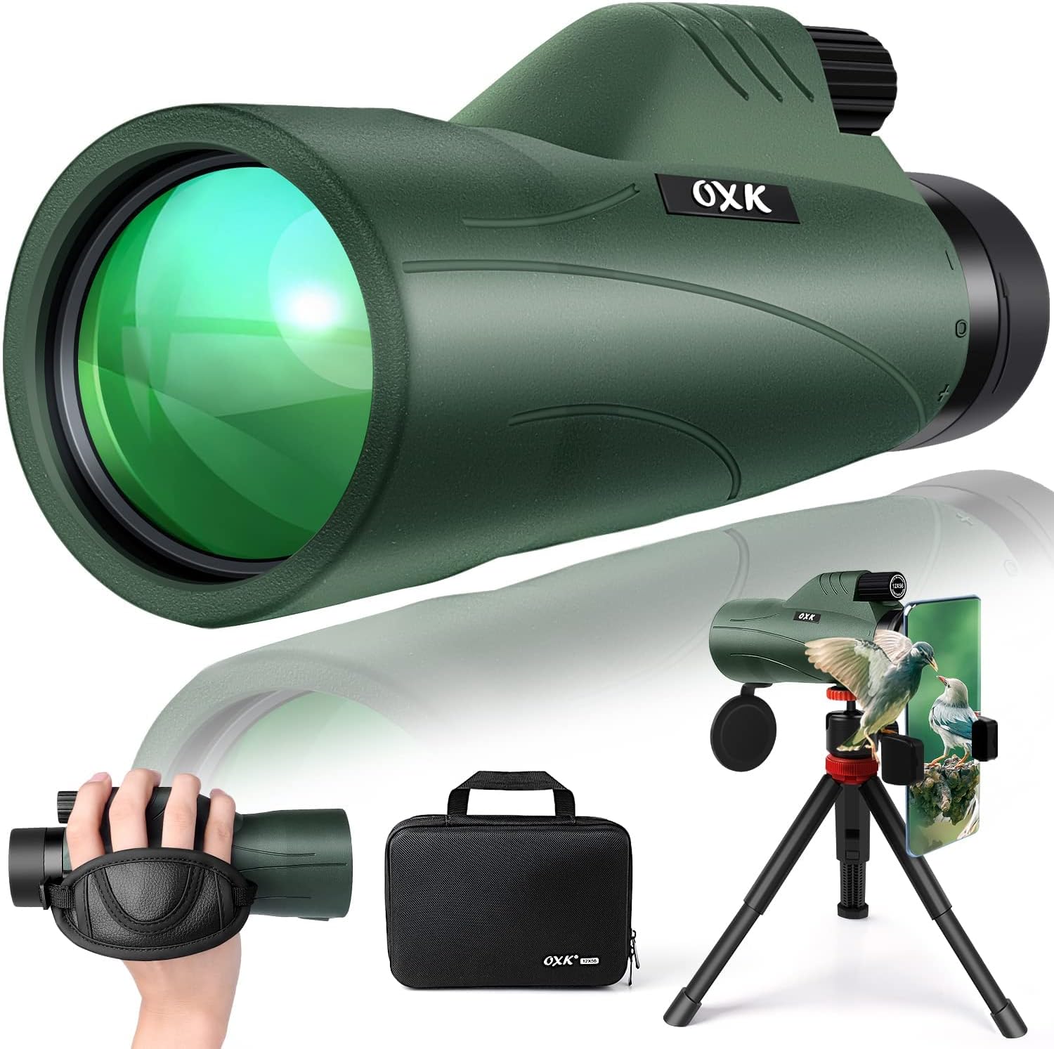 12x56 High Power Monocular Telescope with Smartphone Adapter Tripod Travel Bag, Larger Vision Monoculars for Adults with BAK4 Prism  FMC Lens, Suitable for Bird Watching Hunting Hiking Camping