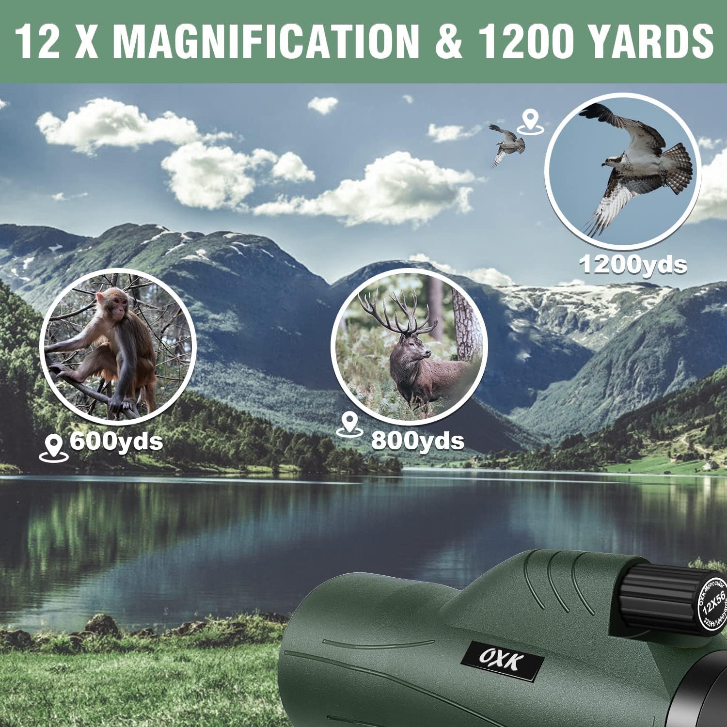 12x56 High Power Monocular Telescope with Smartphone Adapter Tripod Travel Bag, Larger Vision Monoculars for Adults with BAK4 Prism  FMC Lens, Suitable for Bird Watching Hunting Hiking Camping