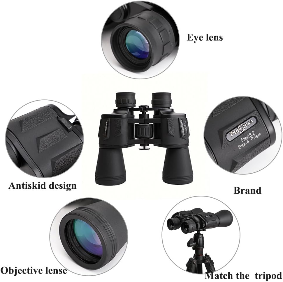 PHELRENA 20x50 Binoculars for Adults,Compact HD Professional Binoculars Telescope Bird Watching Stargazing Hunting Concerts Football Sightseeing Phone Mount Strap Carrying Bag