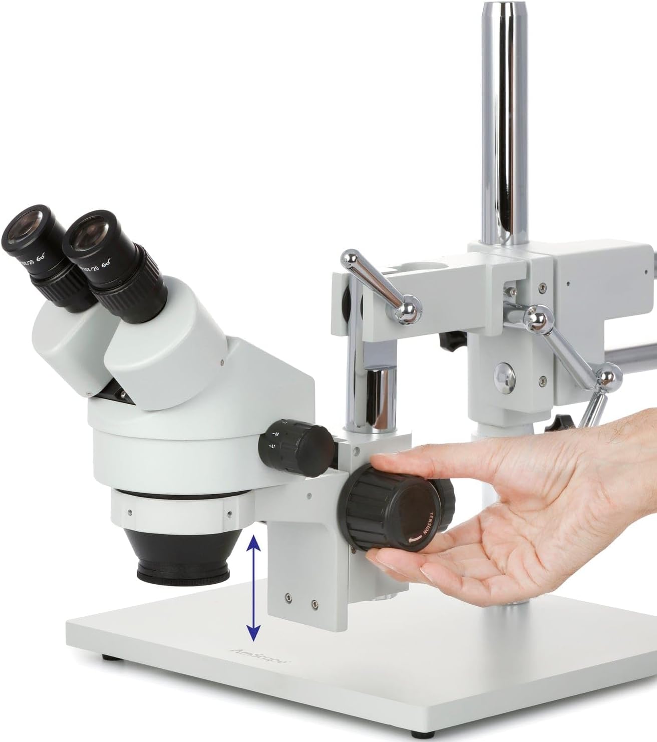 AmScope SM-4B-80S Professional Binocular Stereo Zoom Microscope, WH10x Eyepieces, 7X-45X Magnification, 0.7X-4.5X Zoom Objective, 80-Bulb LED Ring Light, Double-Arm Boom Stand, 90V-265V