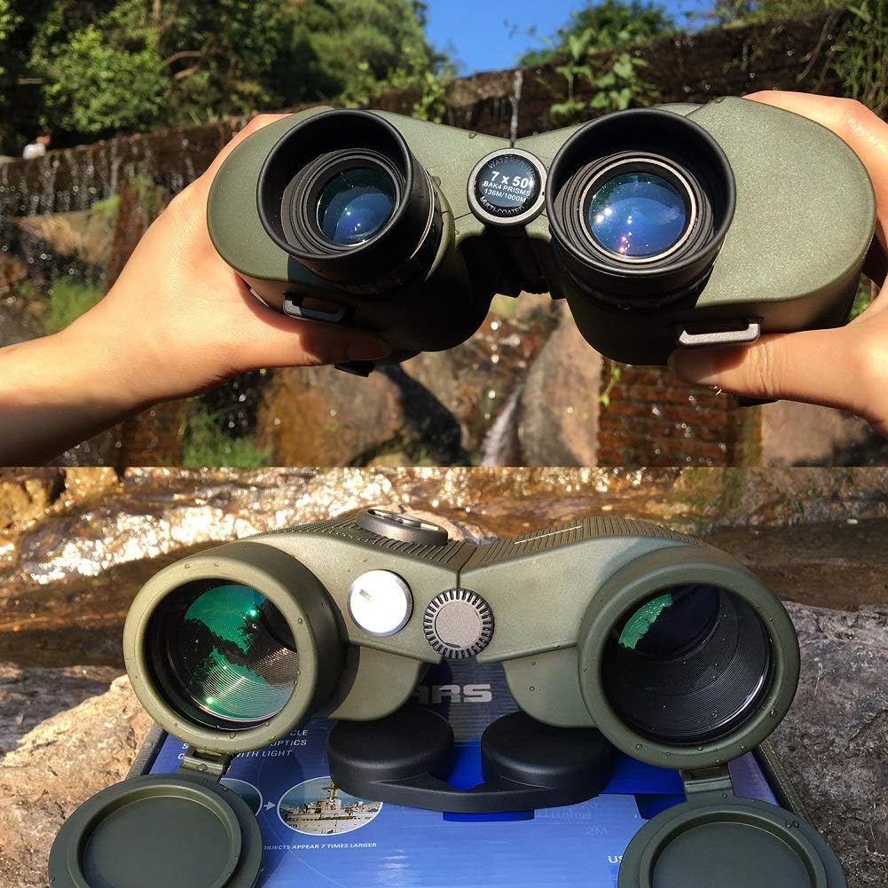 Marine Binoculars 7x50 Waterproof,HD Wide View Clear Image Military Binocular with Rangefinder and Illuminated Compass for Boating Sailing Hunting and Traveling