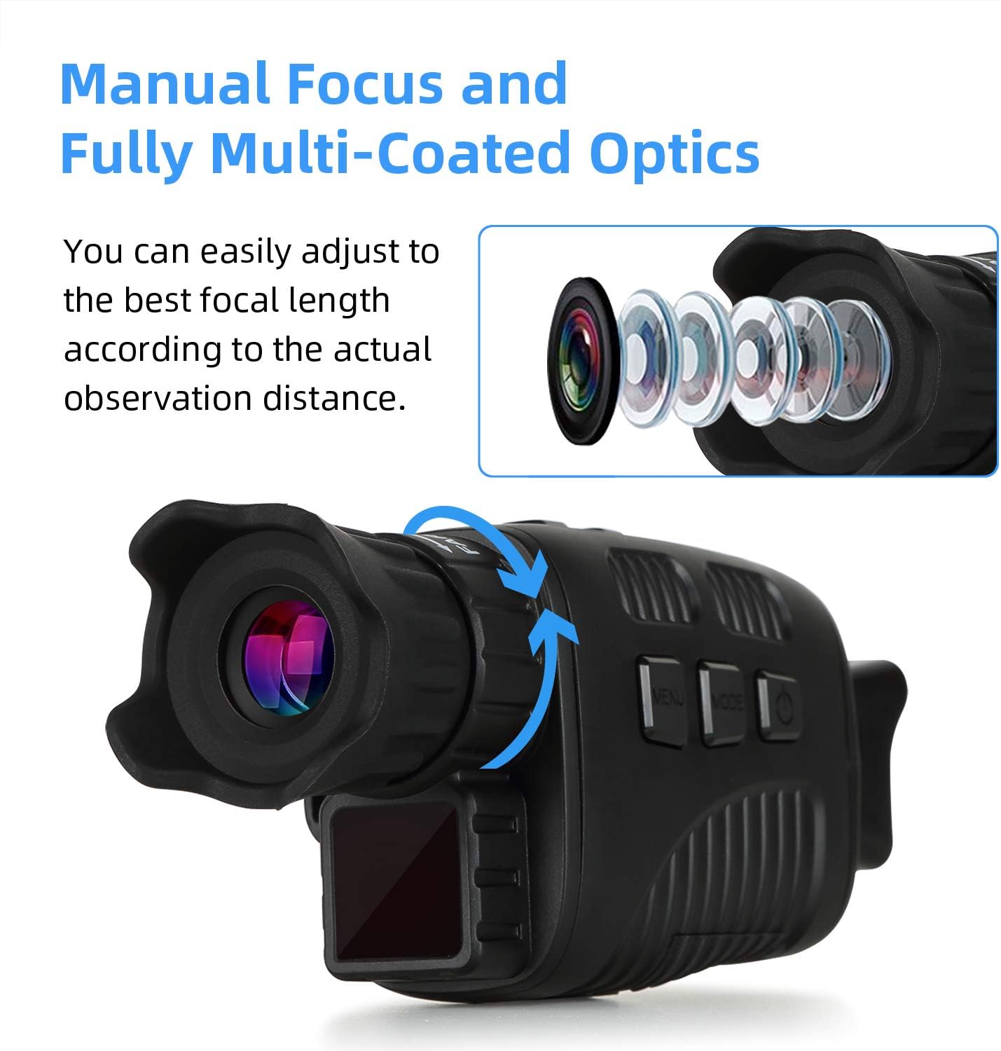 Digital Real Night Vision Monocular Goggle, Infrared Binocular for Hunting, Surveillance, Spotting and Spy, 4X Digital Zoom and Take HD Photo  960P Video from 200m in Total Darkness