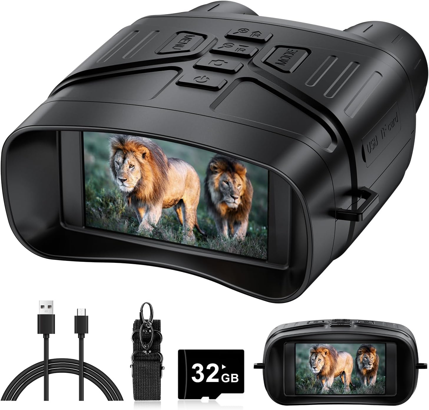 Night Vision Goggles - 4K Night Vision Binoculars with 5000mAh Rechargeable Battery, 32GB TF Card can Save Photo and Video, 3 HD Screen for Camping  Security, Black