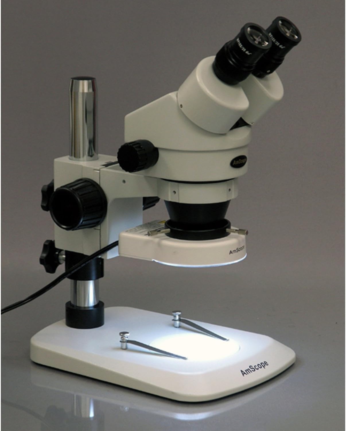 AmScope SM-1BN-80S Professional Binocular Stereo Zoom Microscope, WH10x Eyepieces, 7X-45X Magnification, 0.7X-4.5X Zoom Objective, 80-Bulb LED Ring Light, Pillar Stand, 110V-240V