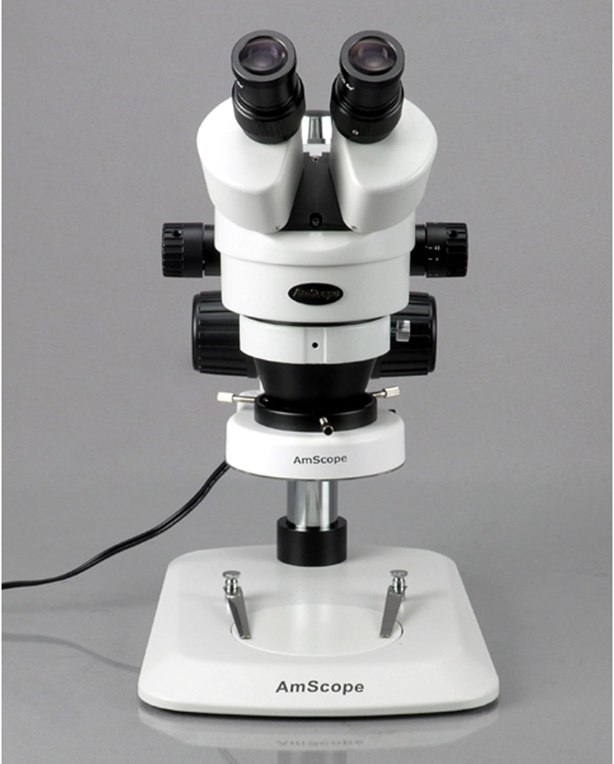 AmScope SM-1BN-80S Professional Binocular Stereo Zoom Microscope, WH10x Eyepieces, 7X-45X Magnification, 0.7X-4.5X Zoom Objective, 80-Bulb LED Ring Light, Pillar Stand, 110V-240V