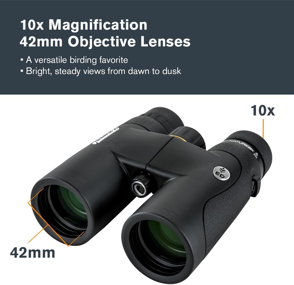 Celestron–Nature DX ED 10x42 Premium Binoculars –Extra-Low Dispersion Objective Lenses –Outdoor and Birding Binocular–Fully Multi-Coated with BaK-4 Prisms–Rubber Armored – Fog  Waterproof Binoculars