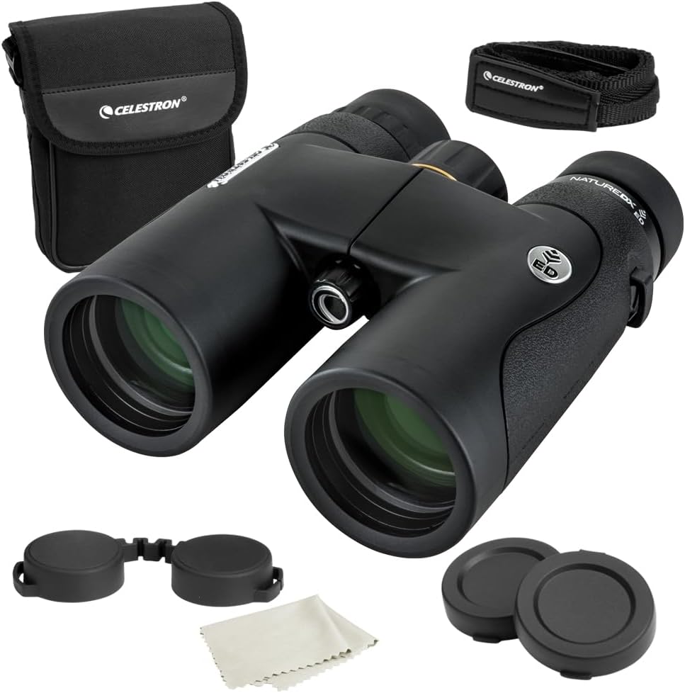 Celestron–Nature DX ED 10x42 Premium Binoculars –Extra-Low Dispersion Objective Lenses –Outdoor and Birding Binocular–Fully Multi-Coated with BaK-4 Prisms–Rubber Armored – Fog  Waterproof Binoculars