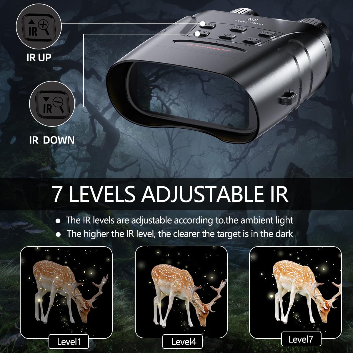 Night Vision Binoculars 1080P  3.5 Digital Infrared Night Vision Goggles for Adults, 5X Zoom, 7-Brightness Level, Night and Day, 32GB Memory Card for Photo and Video Storage