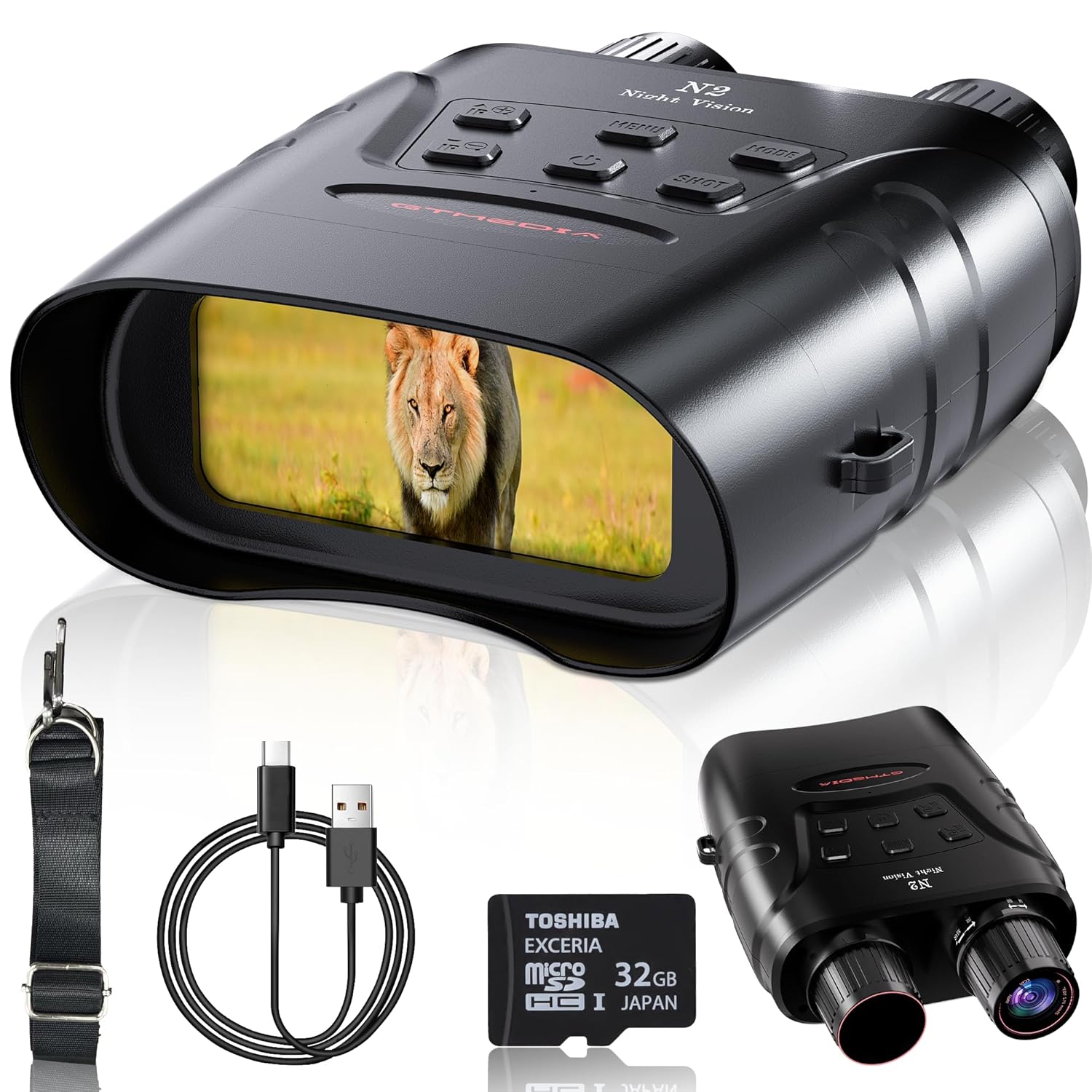 Night Vision Binoculars 1080P  3.5 Digital Infrared Night Vision Goggles for Adults, 5X Zoom, 7-Brightness Level, Night and Day, 32GB Memory Card for Photo and Video Storage