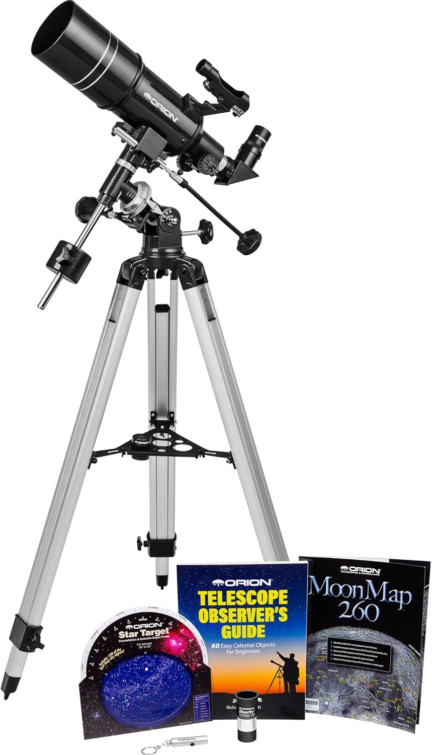 Orion Observer 80ST 80mm Equatorial Refractor Telescope Kit for Adults  Families - Compact Telescope Kit for Beginners with Eyepieces and Accessories