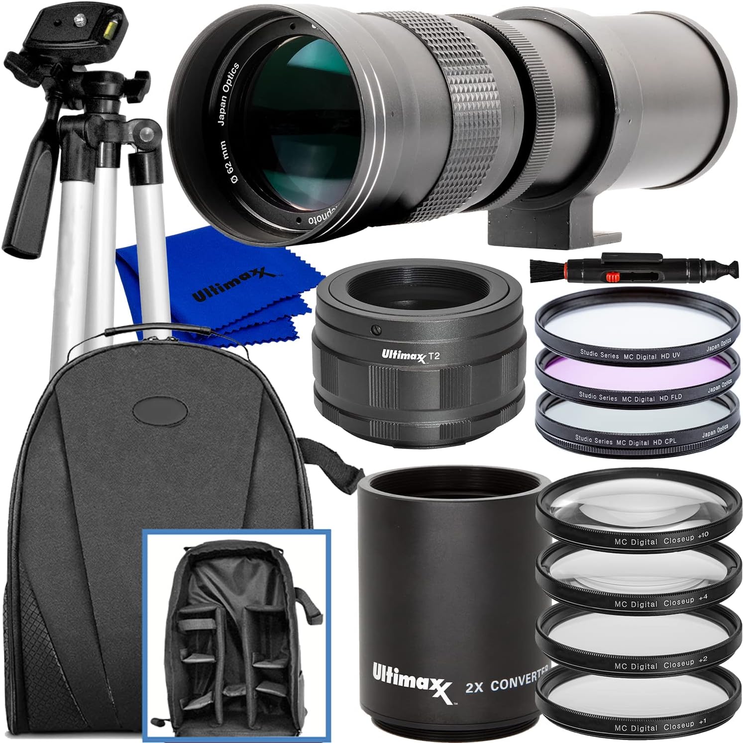 Ultimaxx 420-800mm f/8.3-16 Super HD Manual Telephoto Zoom T-Mount Lens + 2X Converter Essential Bundle for Canon EOS M5, M6, M6 Mark II, M10, M50, M50 Mark II, M100, M200  Other EF-M Mount Cameras