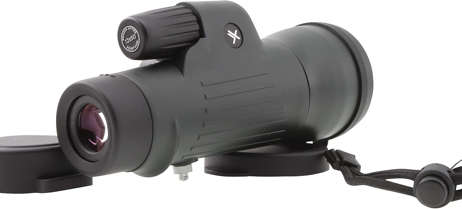 Xgazer Optics 12x50 Point View High Powered Monocular- Waterproof Bird Watching, Hunting, Fishing,Travel, Safari, Hiking, Monocular- Long Range, Eye-Relief Monocular w/Wrist Strap, Case  Cloth