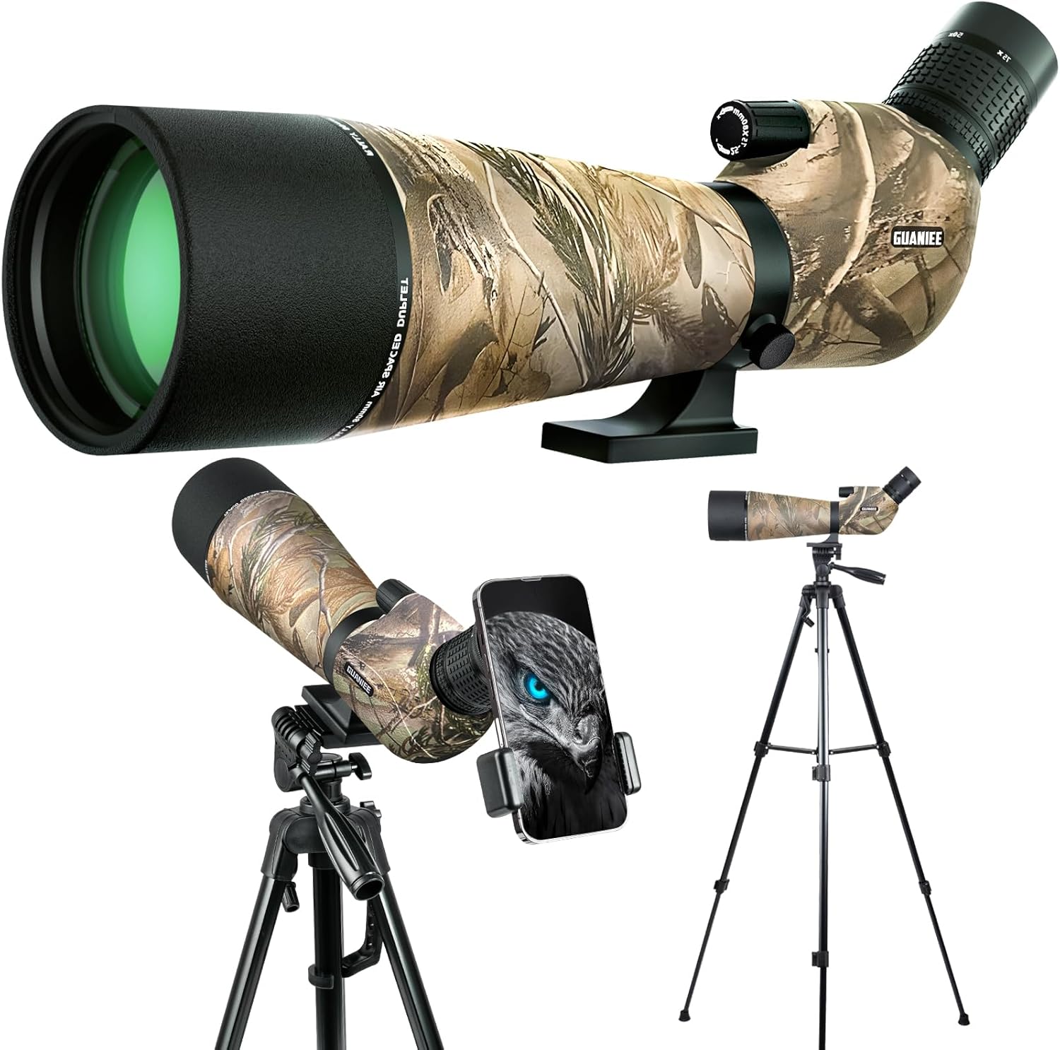 25-75x80 Spotting Scope for Target Shooting with Upgraded Tripod Carrying Bag and Phone Adapter Spotter Scope for Bird Watching, Wildlife Viewing Camo