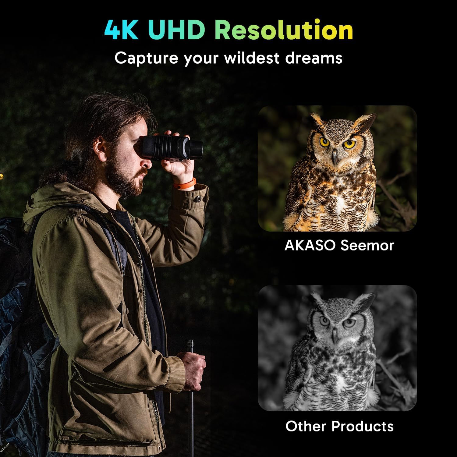 AKASO Seemor-200 Night Vision Goggles - 4K Full Color Night Vision Binoculars for Adults, App-Enabled Photo and Video Saving,AI-ISP 3280FT Viewing Range,16x Digital Zoom for Camping Hiking  Security