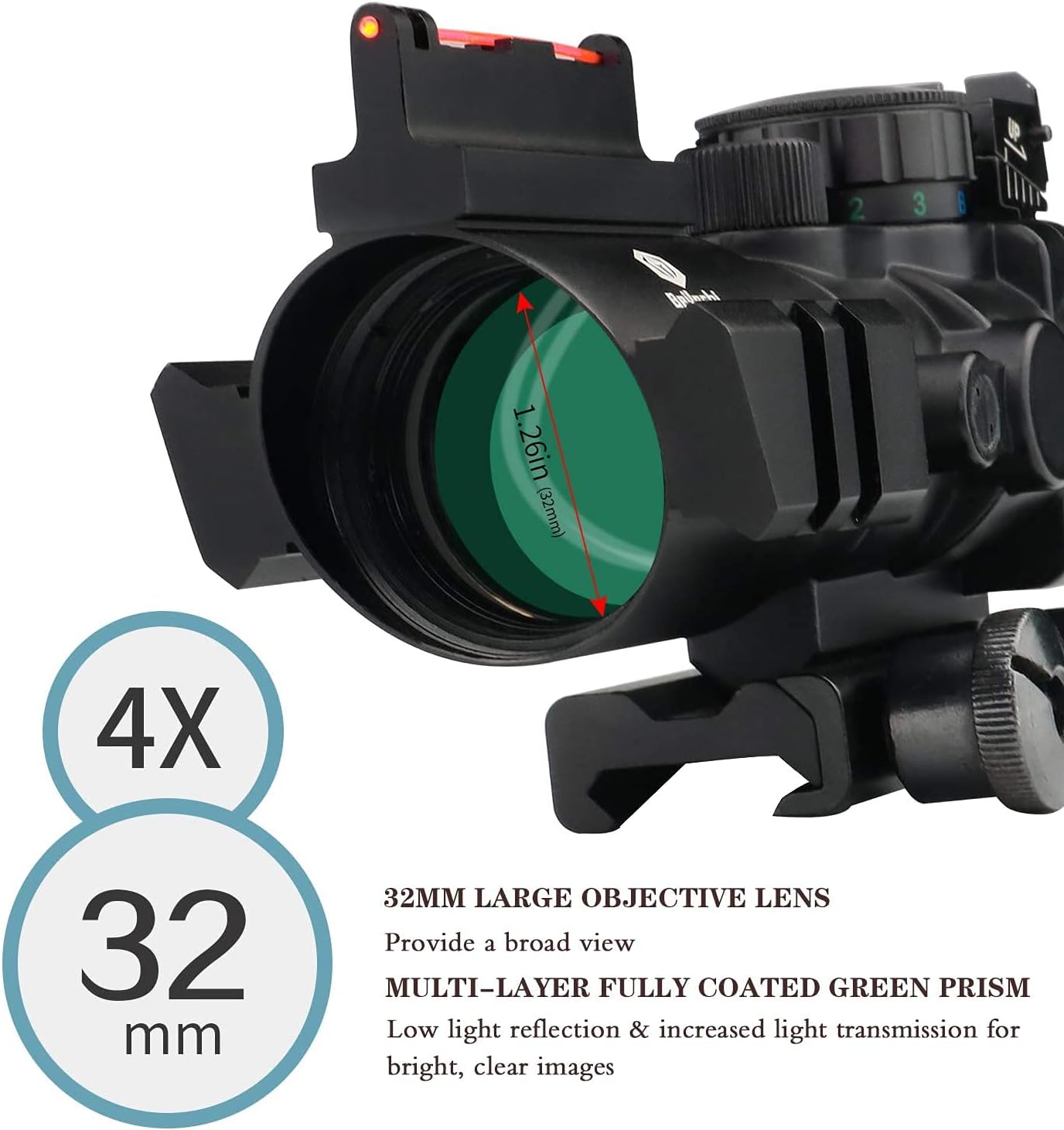 Beileshi Optics Rifle Scope, 4x32 Tactical Rifle scopes with Red Illuminated Reticle, and Glass Etched Reticle 4X Magnification with 20mm Mounts Rail, Suitable for Short Distance Combat