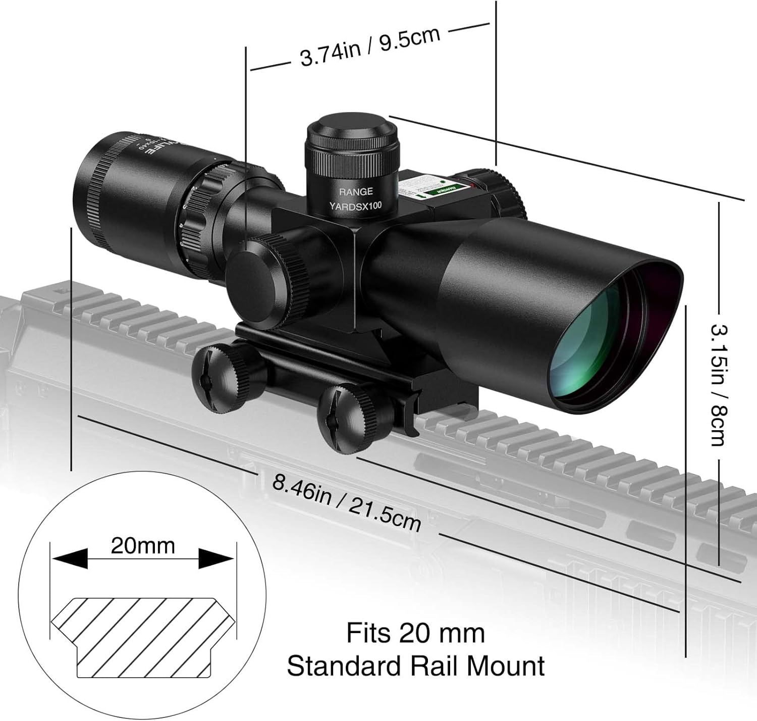 CVLIFE 2.5-10x40e Red  Green Illuminated Scope with 20mm Mount