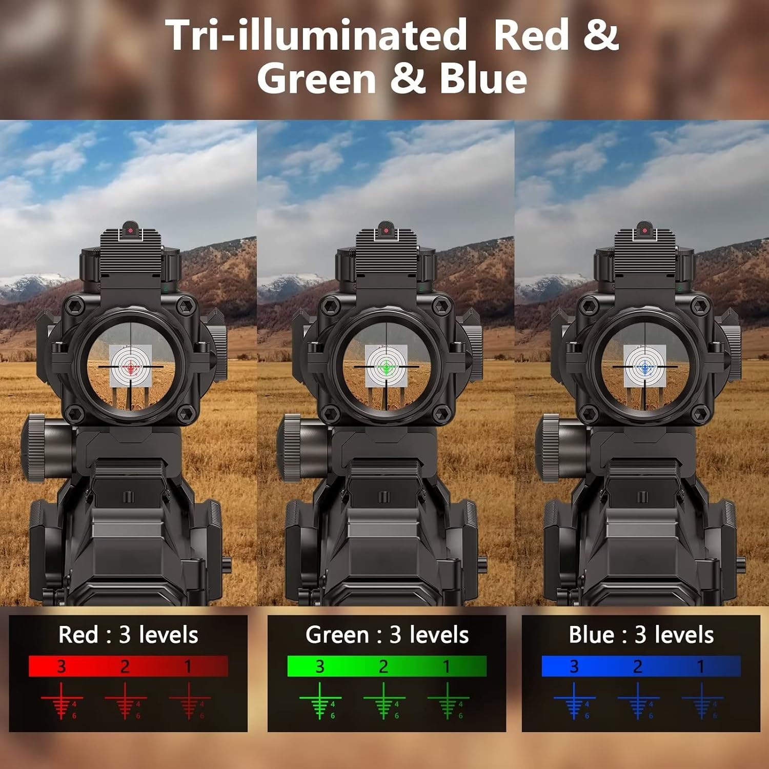 CVLIFE 4x32 Prism Tactical Rifle Scope Red  Green  Blue Illuminated Reticle Scope with Fiber Optic Sight