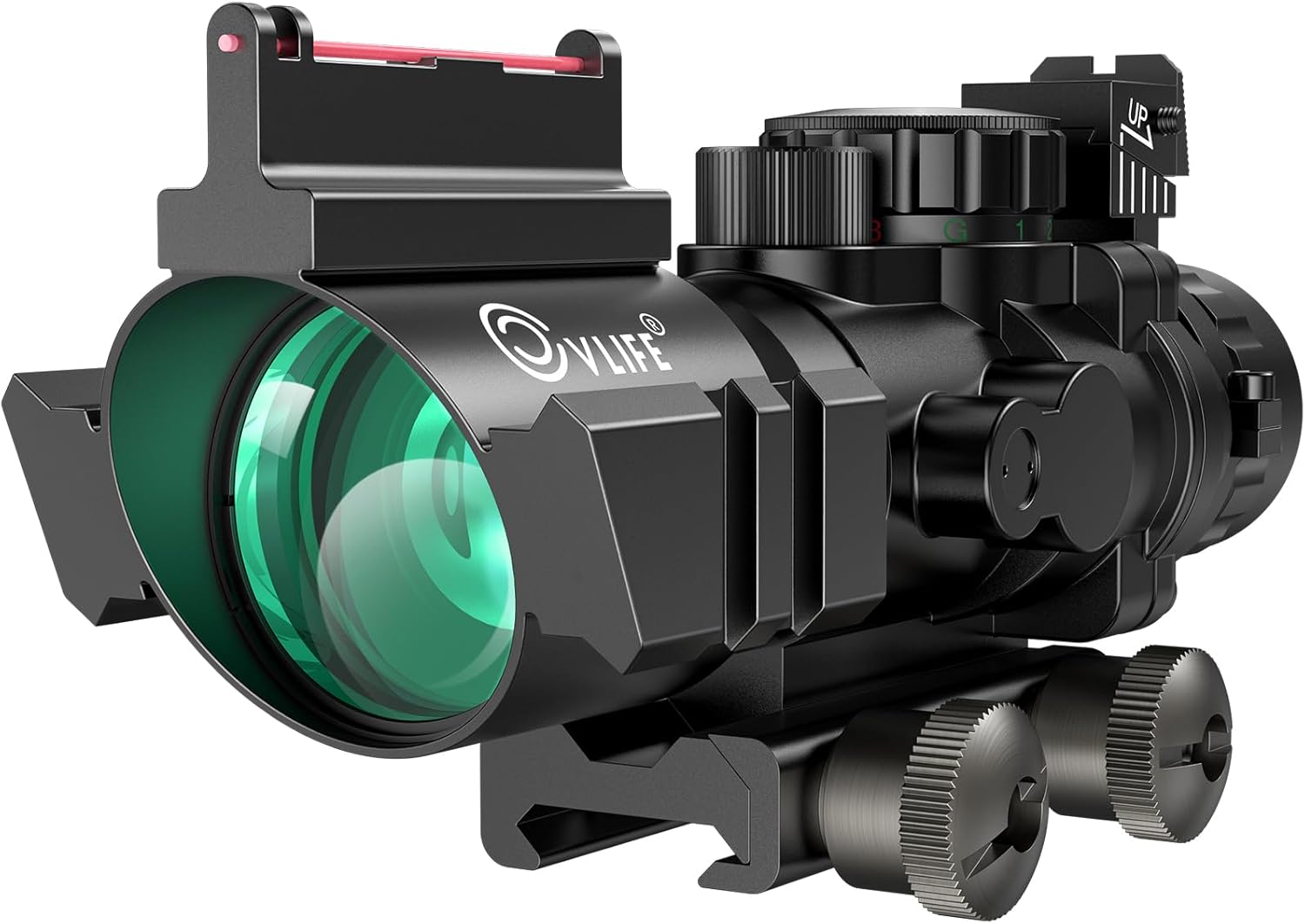 CVLIFE 4x32 Prism Tactical Rifle Scope Red  Green  Blue Illuminated Reticle Scope with Fiber Optic Sight