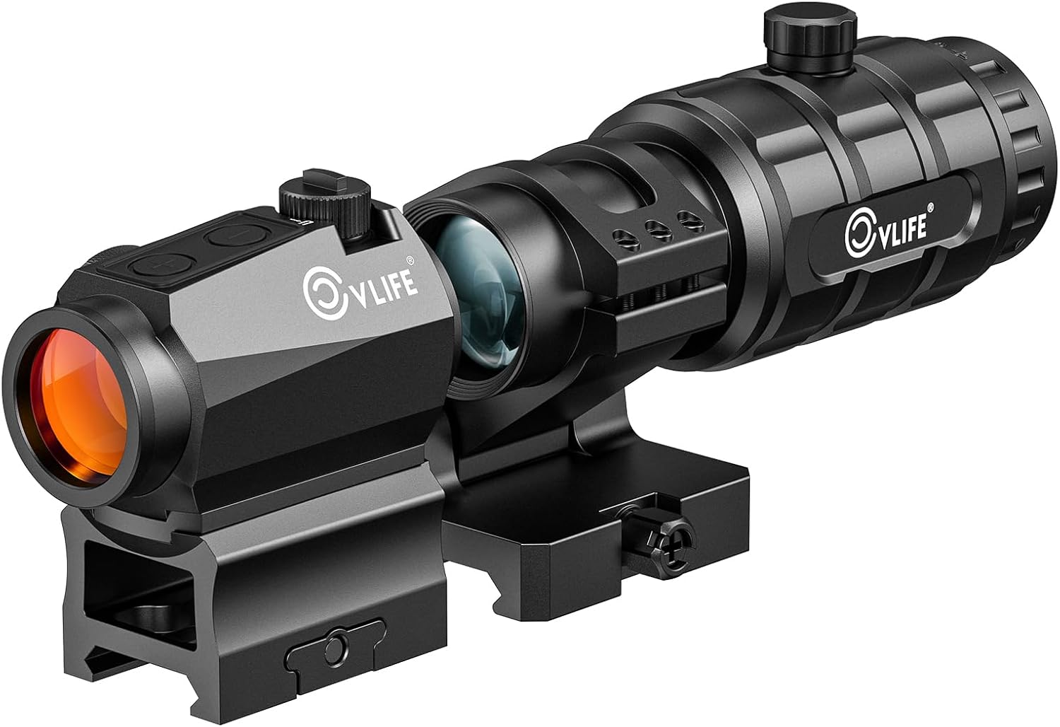 CVLIFE JackalHowl Red/Green Dot Sight  3X Magnifier Combo Set, 2 MOA Motion Awake Red Dot Optics and Flip-to-Side Magnifier Kit, Absolute Co-Witness Mount
