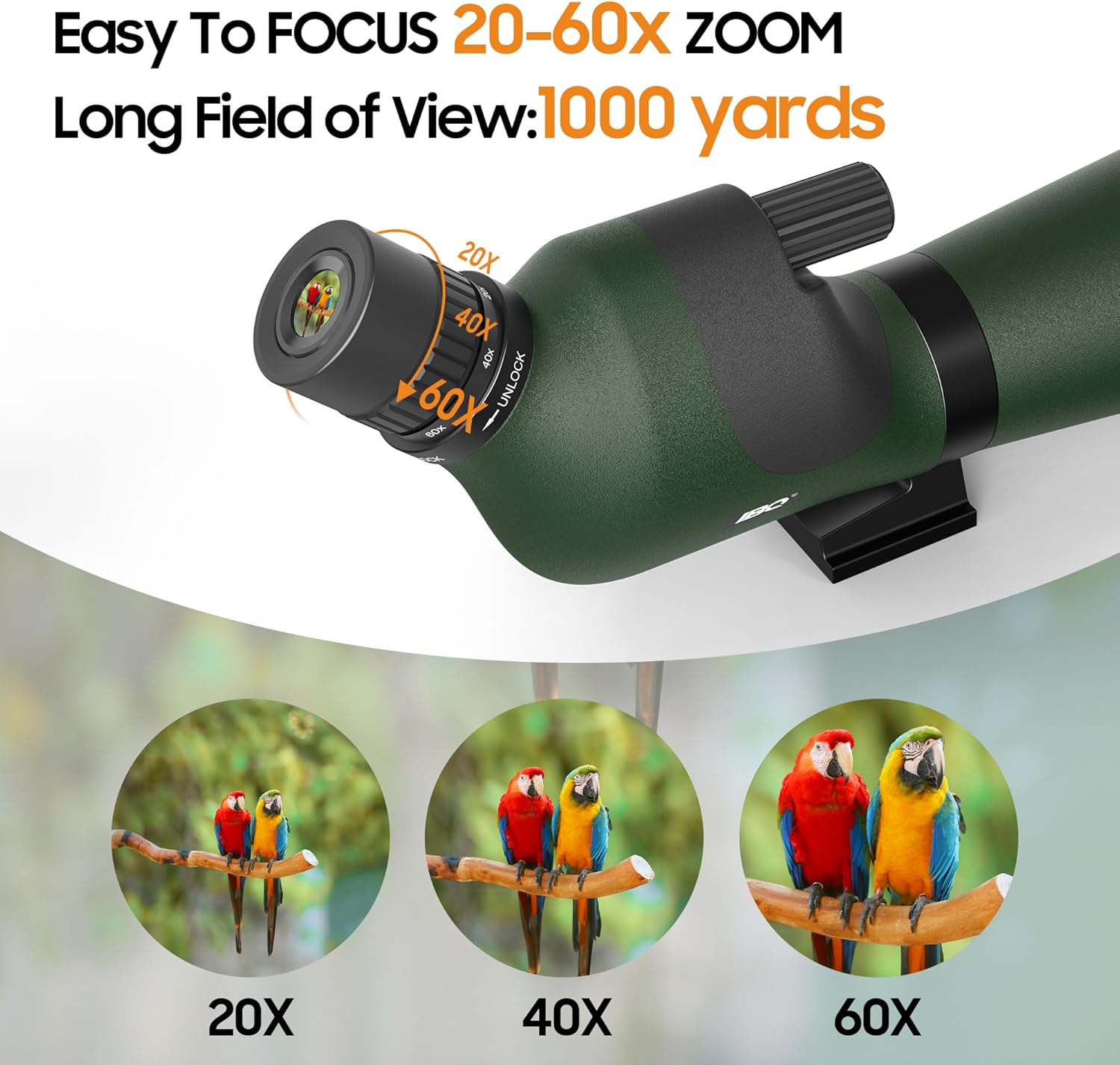 IBQ 20-60x85 Spotting Scope, Spotting scopes for Target Shooting, Spotting scopes for Hunting, BAK4 High Definition Waterproof Spotter Scopes for Bird Watching,with Tripod
