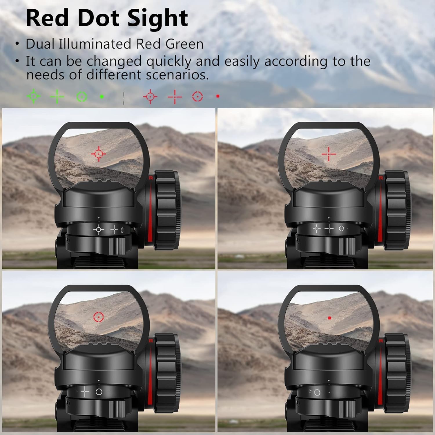 MidTen 4-16x50 AO Tactical Rifle Scope Dual Illuminated Optics  Illuminated Reflex Sight 4 Holographic Reticle Red/Green Dot Sight  Laser Sight  Flashlight