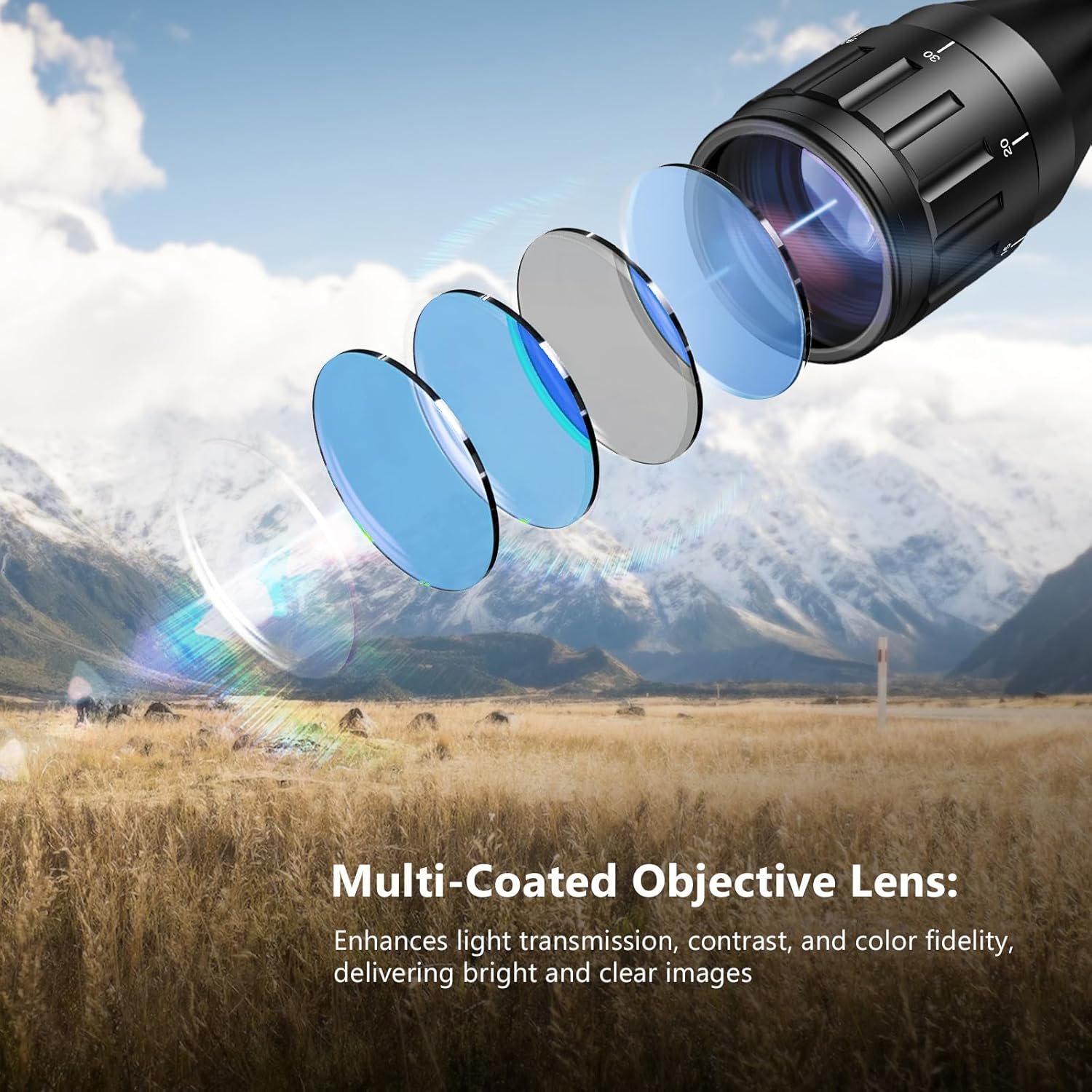 MidTen 4-16x50 AO Tactical Rifle Scope Dual Illuminated Optics  Illuminated Reflex Sight 4 Holographic Reticle Red/Green Dot Sight  Laser Sight  Flashlight