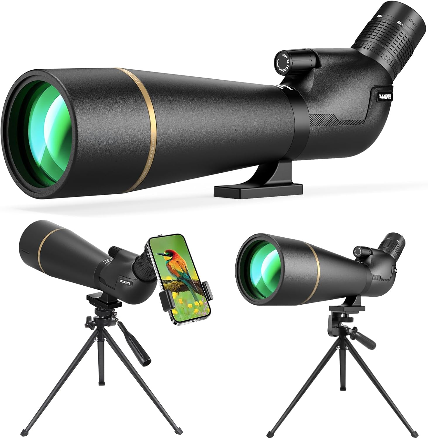 Spotting Scope 25-75x85 with Phone Adapter, Tripod Carrying Bag -Fully Multi-Coated Optics,BAK4 High Definition Waterproof Spotter Scope for Birding, Wildlife Viewing, Outdoor Observation,Black Spotting Scope 25-75x85 with Phone Adapter, Tripod Carrying Bag -Fully Multi-Coated Optics,BAK4 High Definition Waterproof Spotter Scope for Birding, Wildlife Viewing, Outdoor Observation,Black