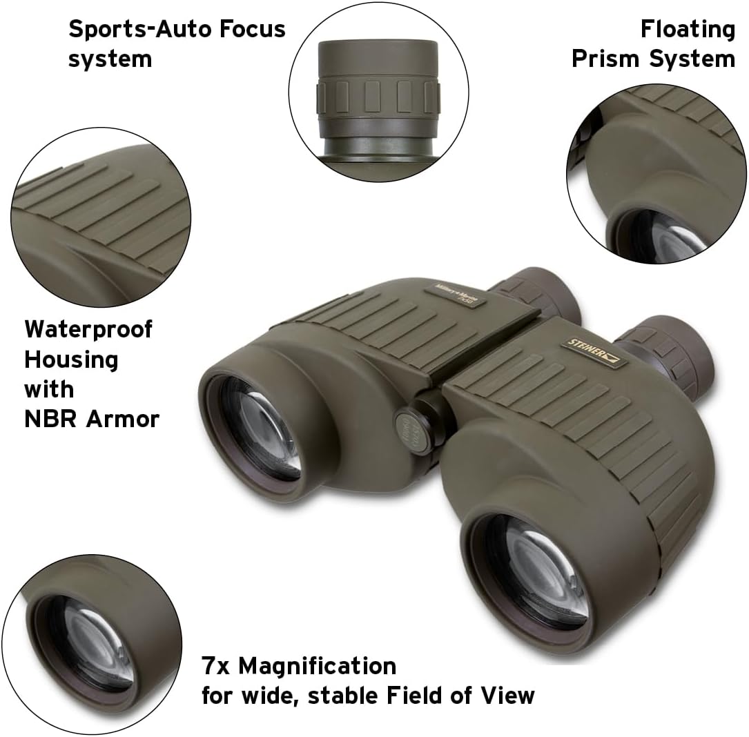 Steiner Military-Marine Series Binoculars, Lightweight Tactical Precision Optics for Any Situation, Waterproof, Green, 8x30