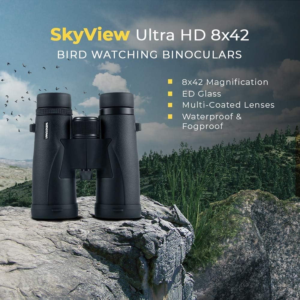 Wingspan Optics Skyview Ultra HD - 8X42 Binoculars for Bird Watching for Adults with ED Glass. Waterproof, Wide Field of View, Close Focus. Experience Better and Brighter Bird Watching in Ultra HD