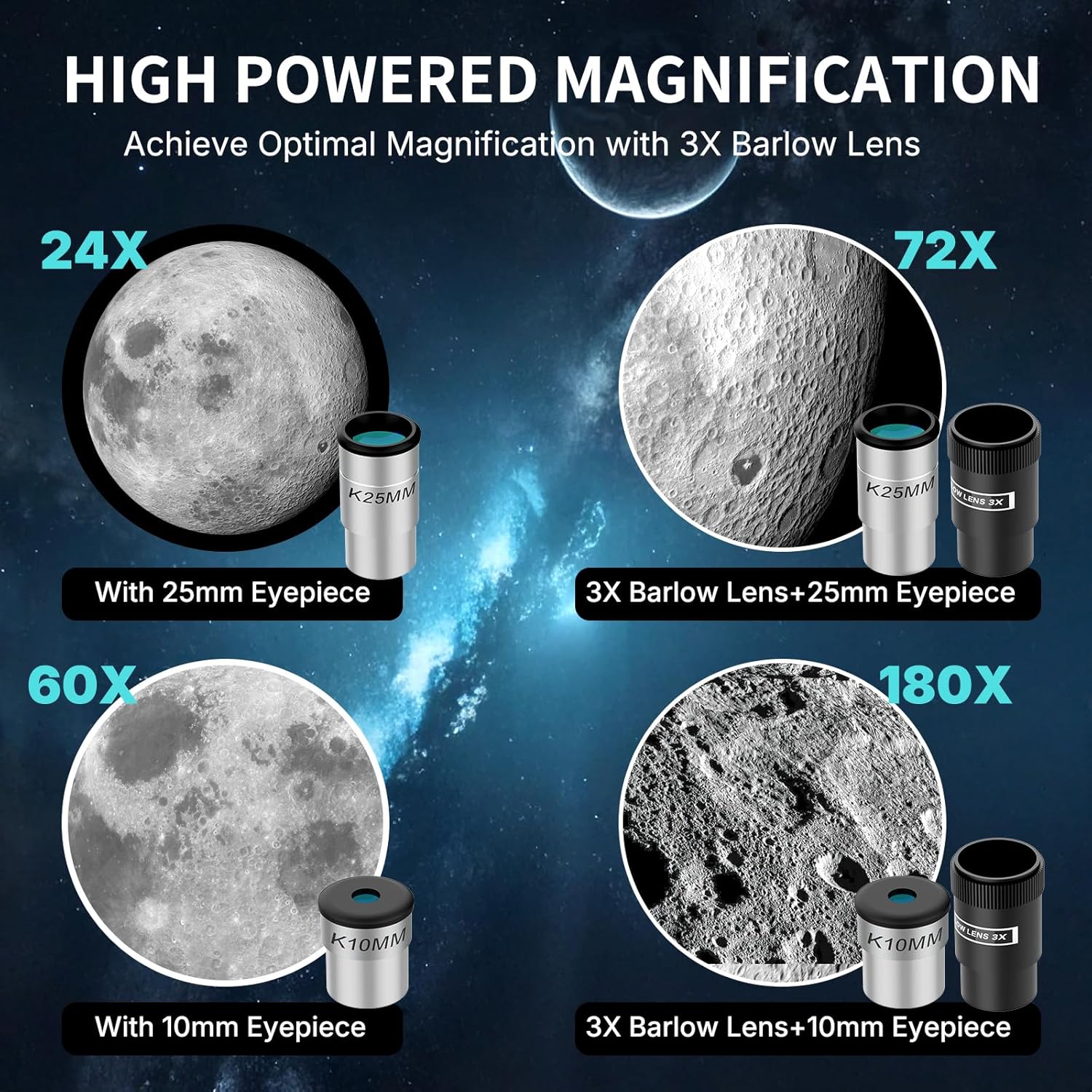 Wosports Telescope for Adults High Powered, 90mm Aperture 600mm Portable Professional Refractor Telescope for Beginners, Magnification 180X, with Stable Adjustable Tripod, Phone Adapter, Carry Bag