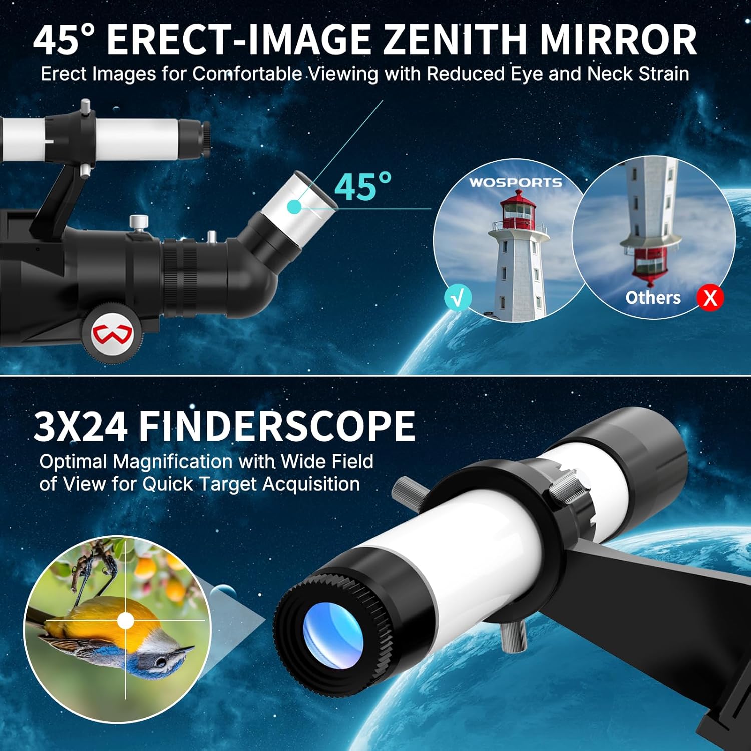 Wosports Telescope for Adults High Powered, 90mm Aperture 600mm Portable Professional Refractor Telescope for Beginners, Magnification 180X, with Stable Adjustable Tripod, Phone Adapter, Carry Bag