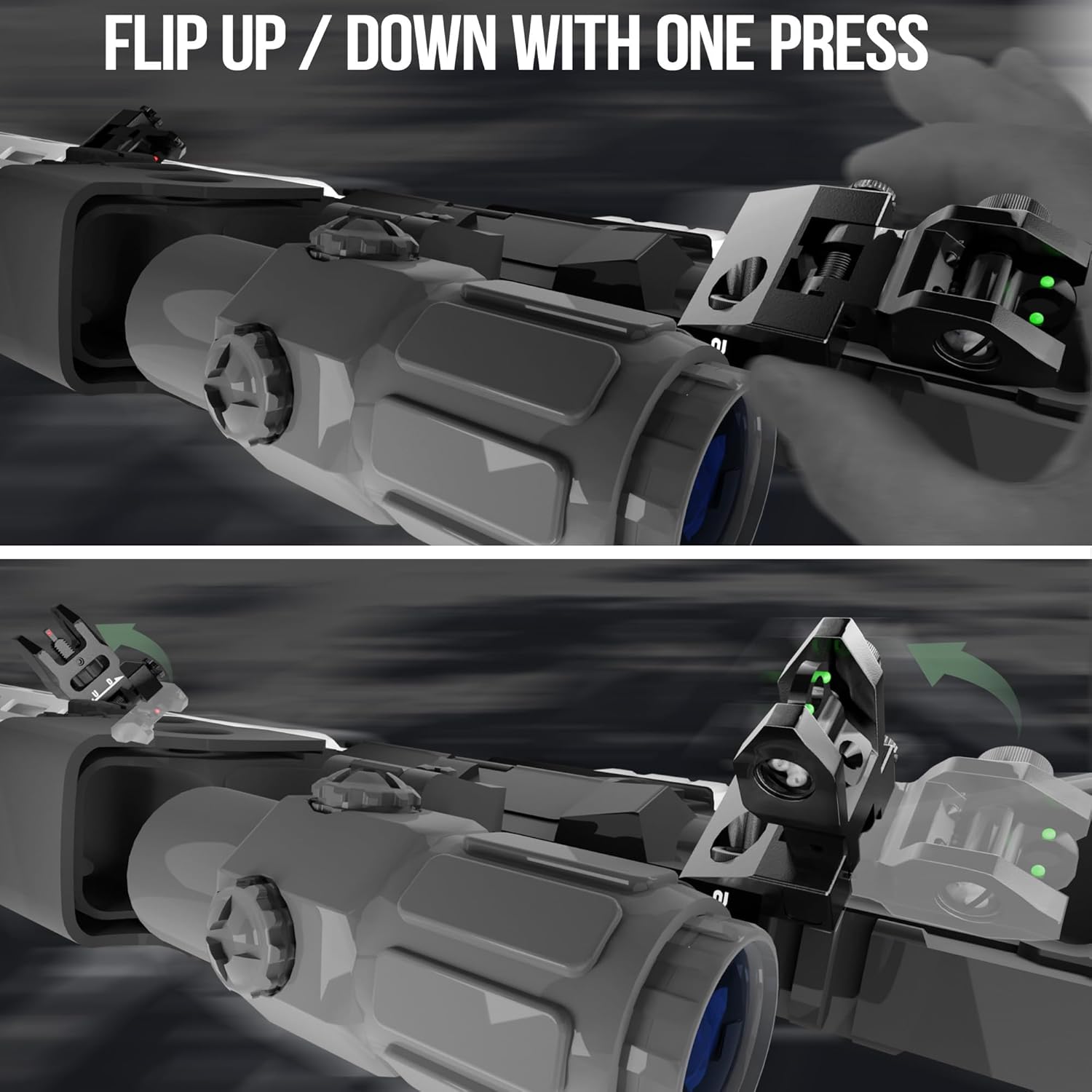 45 Degree Offset Iron Sights| Flip Up Fiber Optic Sights with Red Green Dots| Tool-Free Adjustable Back Up Canted Iron Sights Rapid Transition