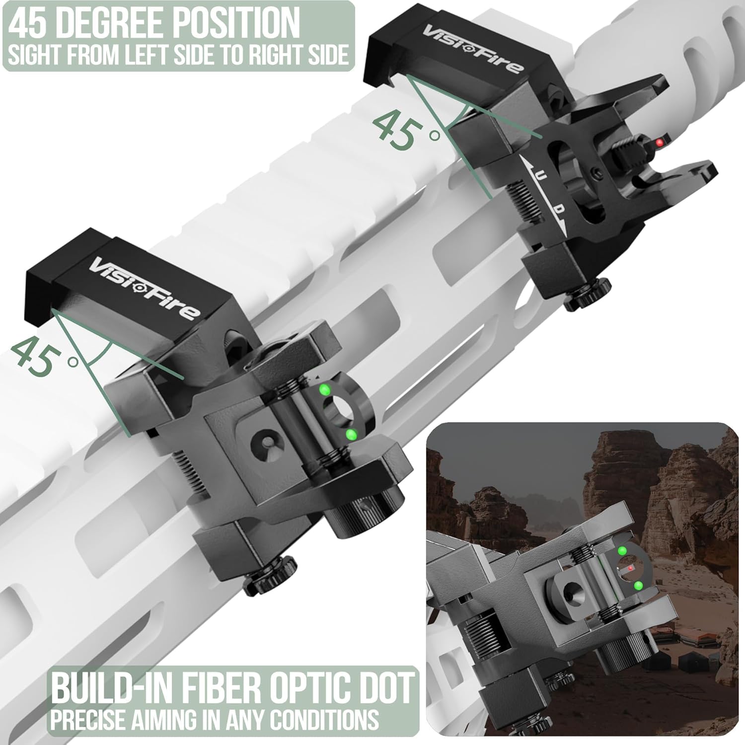 45 Degree Offset Iron Sights| Flip Up Fiber Optic Sights with Red Green Dots| Tool-Free Adjustable Back Up Canted Iron Sights Rapid Transition