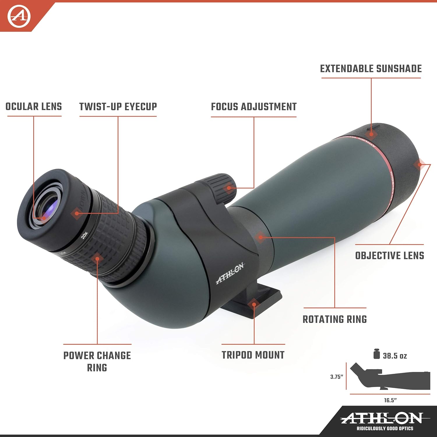Athlon Optics Talos 20-60x80 Spotter Scope, Black